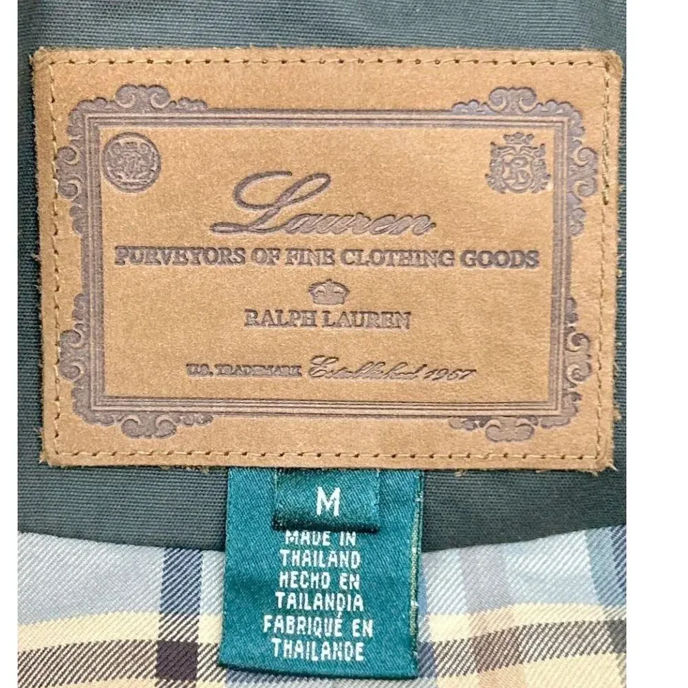 Lauren Ralph Lauren Green Cotton Barn Coat Field Jacket Corduroy Collar Plaid - Picture 3 of 5